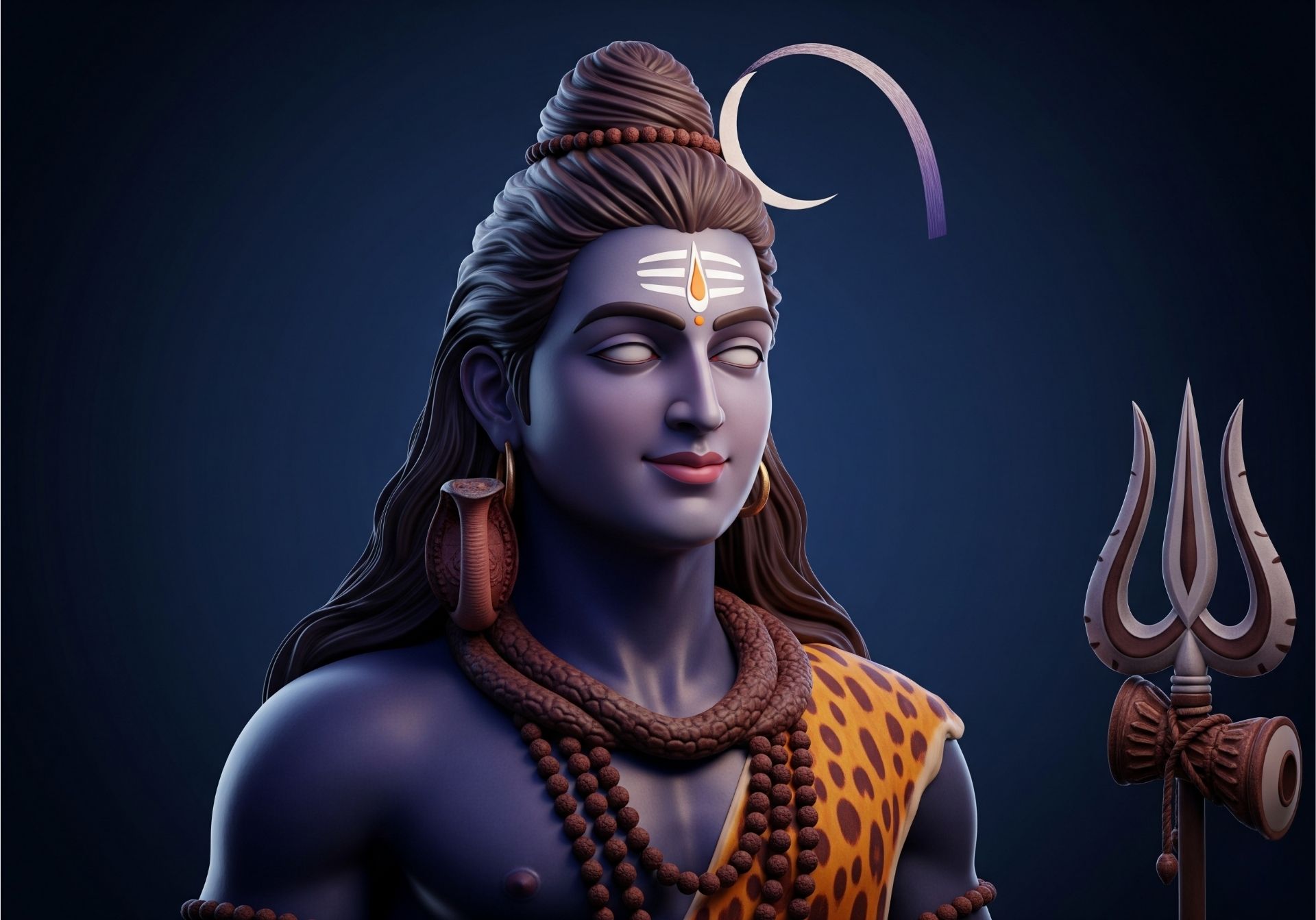 Lord Shiva 3D Art with Trishul – Dark Blue Background