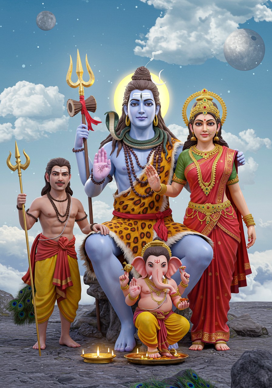 Divine Shiv Parivar Wallpaper – Lord Shiva Family 4K Art