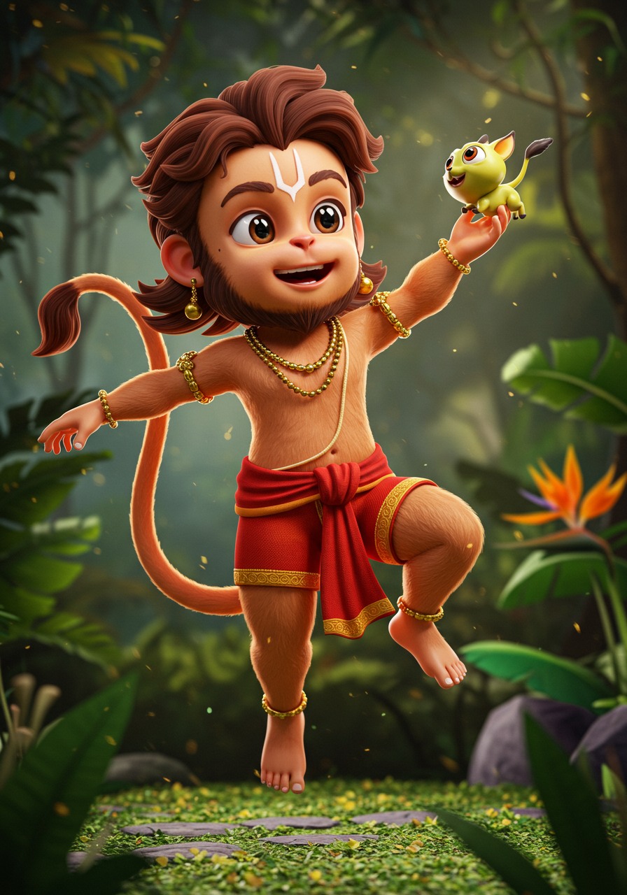 Cute Bal Hanuman 3D Wallpaper – Animated Divine Monkey God