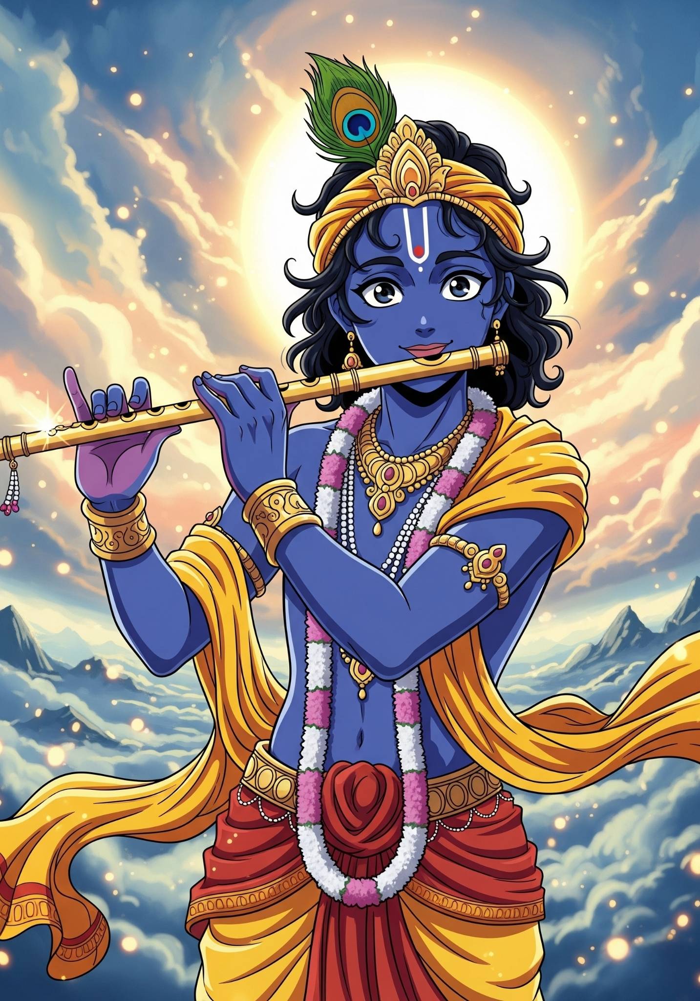 Lord Krishna Playing Flute in Animated Divine Art
