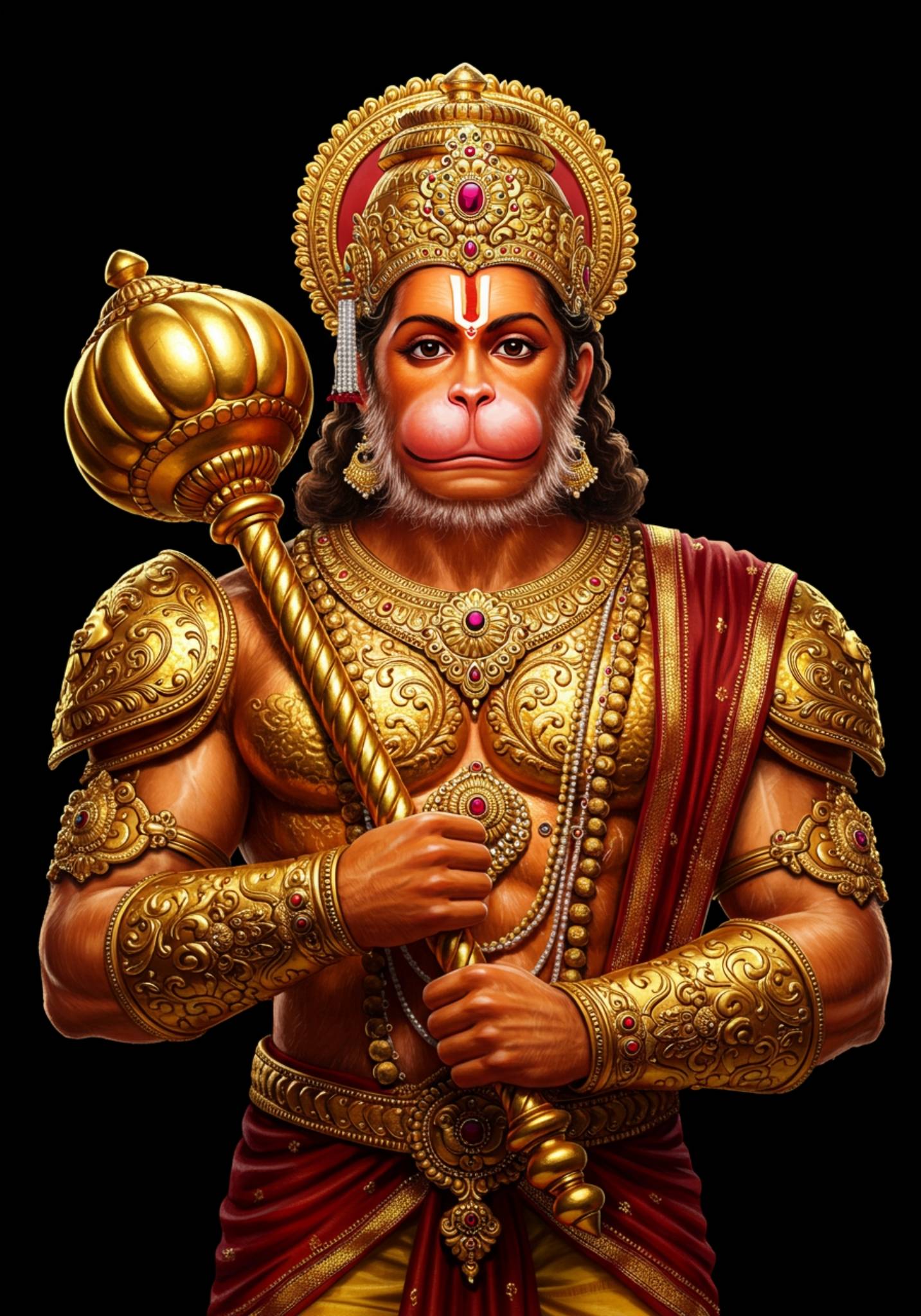 Lord Hanuman in Royal Golden Armor Holding Gada