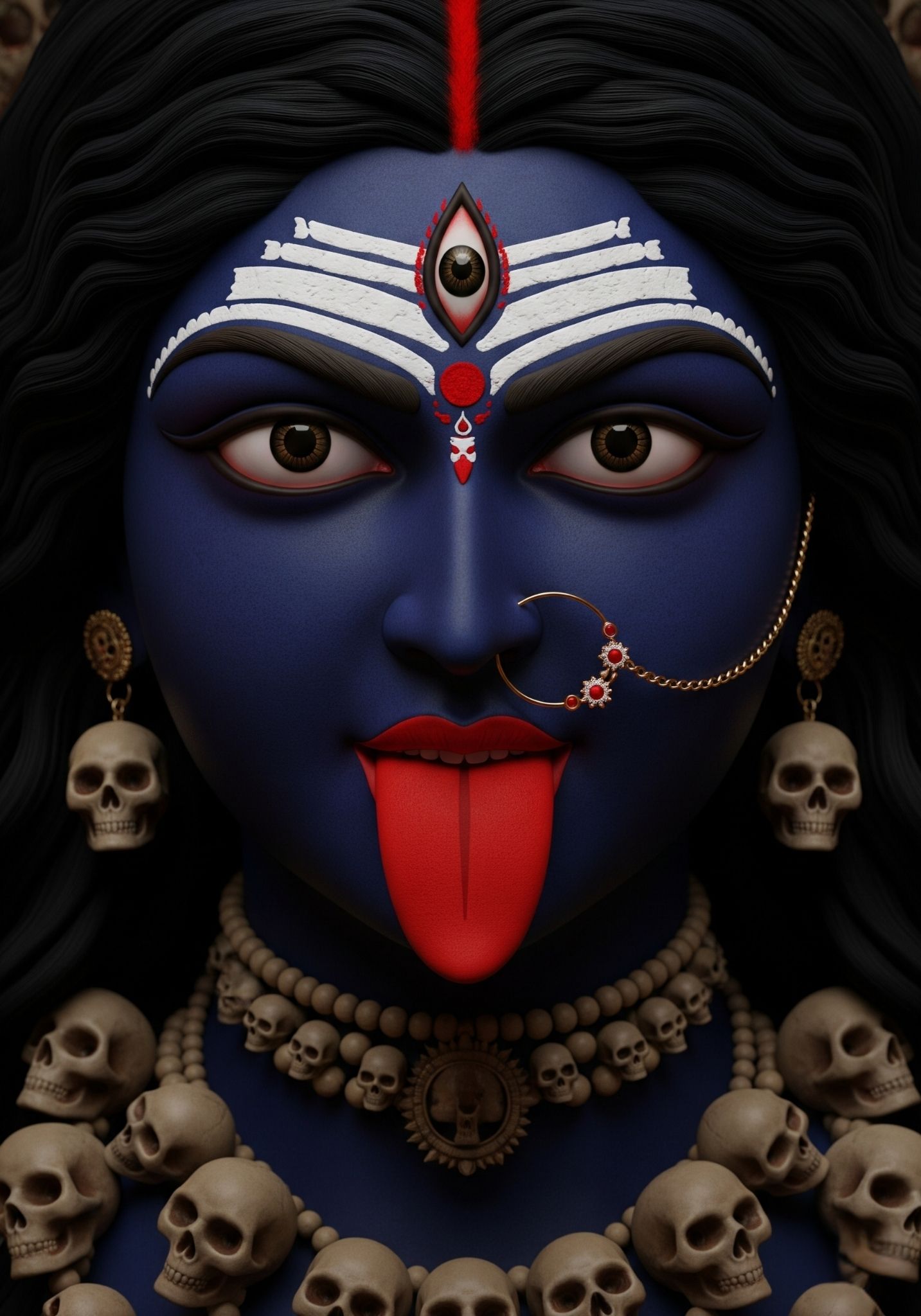 Fierce Kali Mata with Skull Garland and Red Tongue