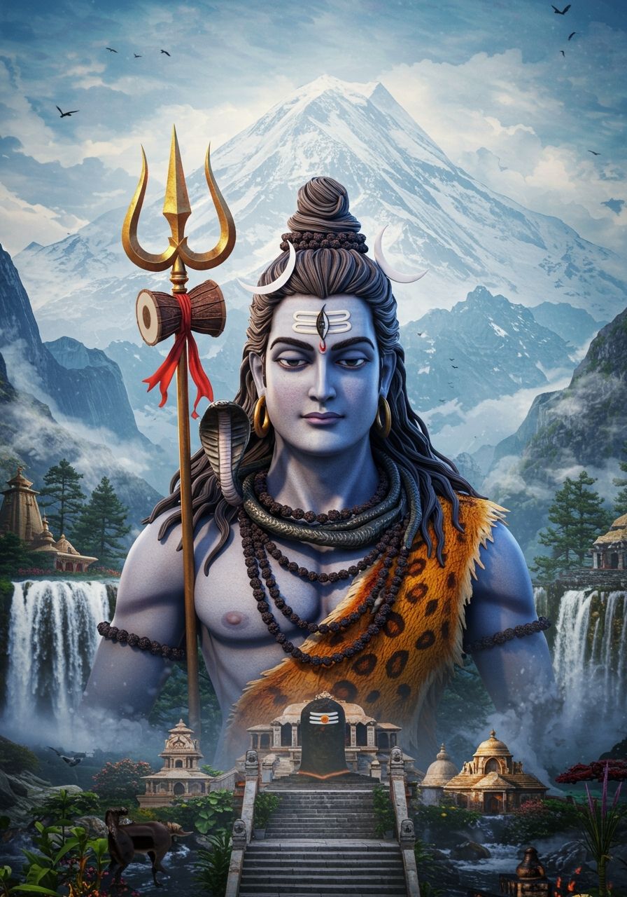 Lord Shiva with Trishul in Himalayas HD Artwork