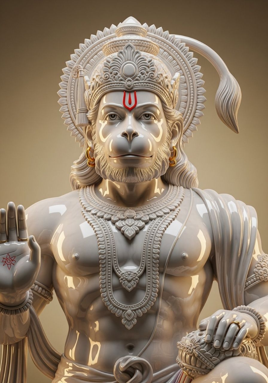 White Marble Hanuman Ji Idol HD Wallpaper