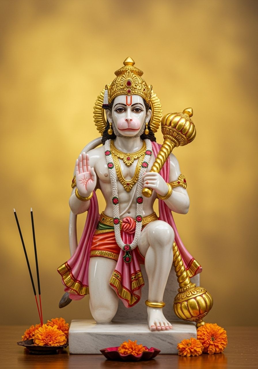 Hanuman Ji Marble Idol with Prayer Setup Wallpaper