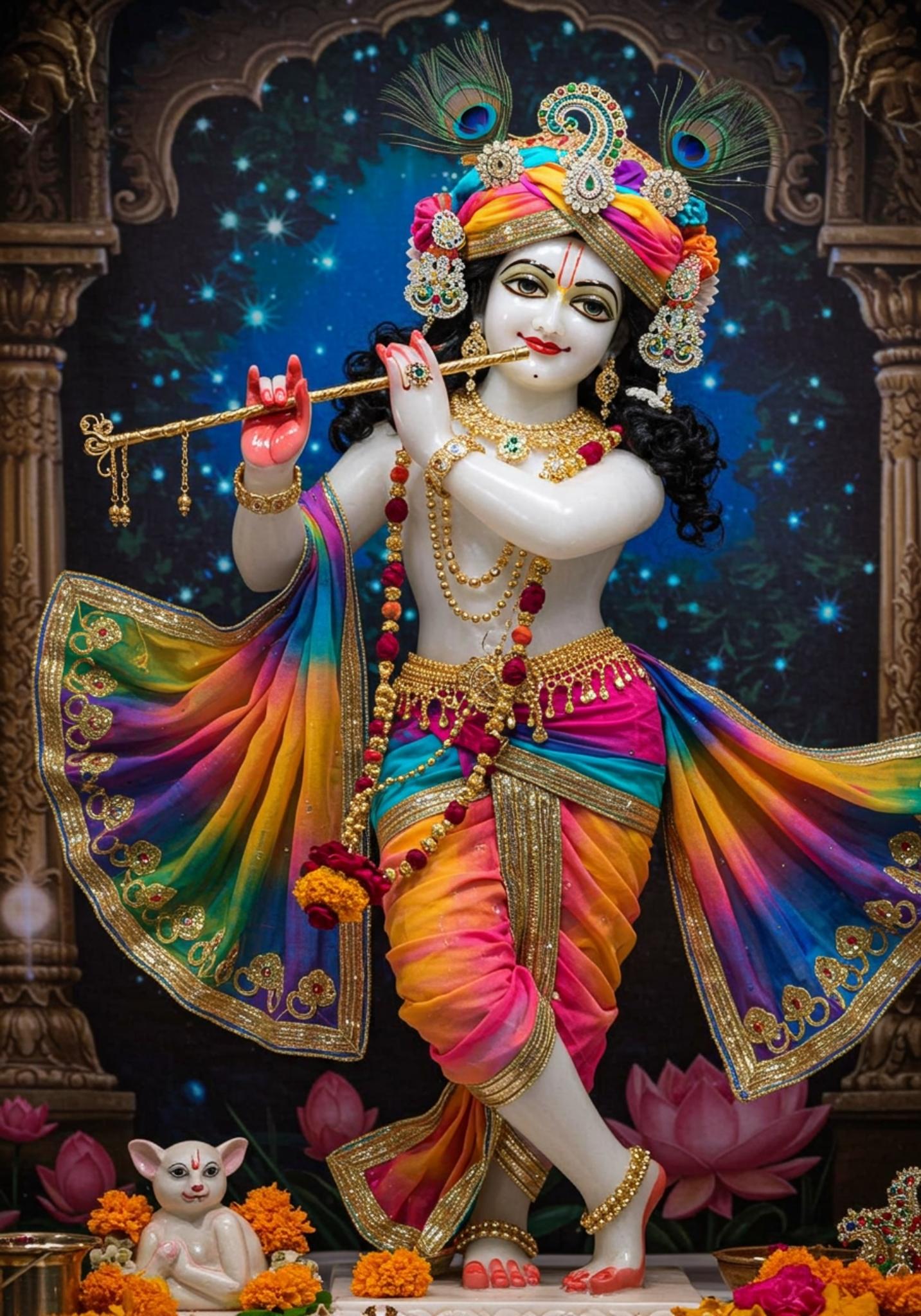 Colorful Lord Krishna with Flute Divine Wallpaper