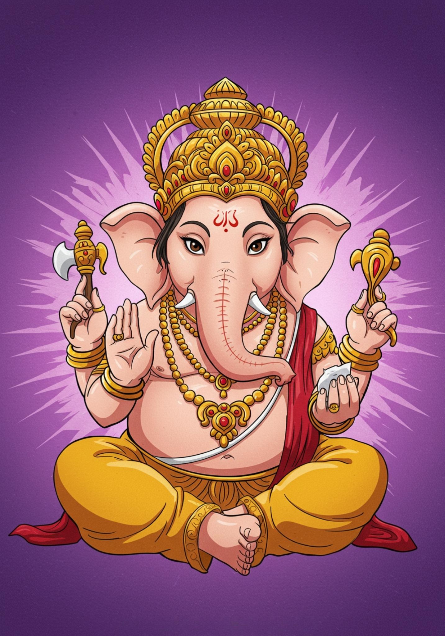 Cartoon Style Lord Ganesha Illustration Wallpaper