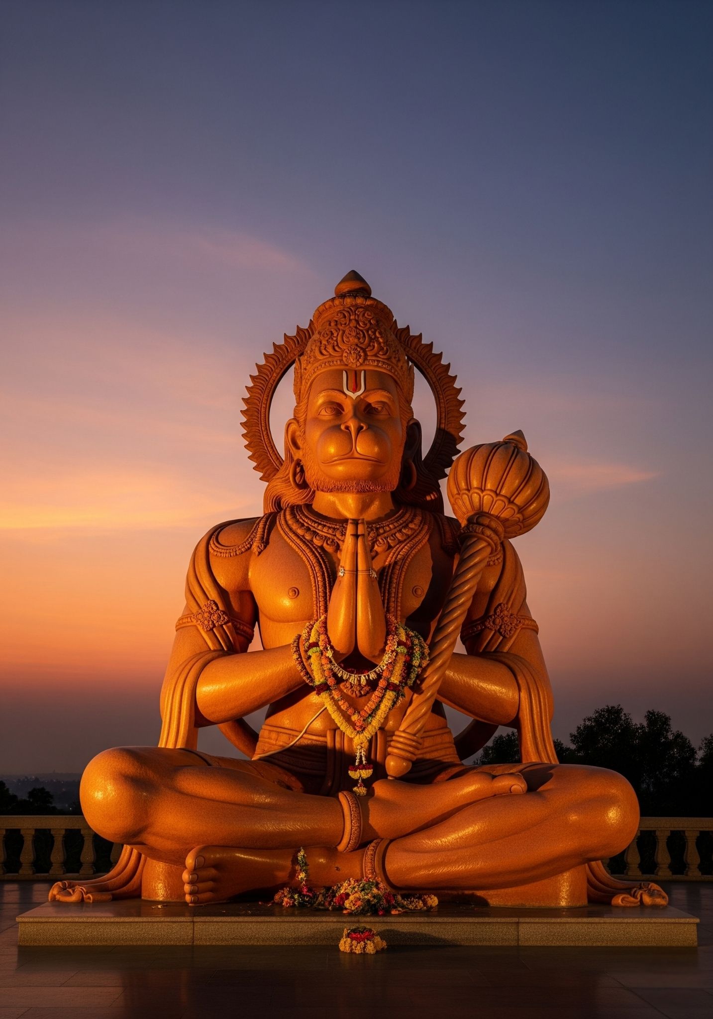 Sunset Hanuman Ji Idol in Prayer Pose with Divine Aura