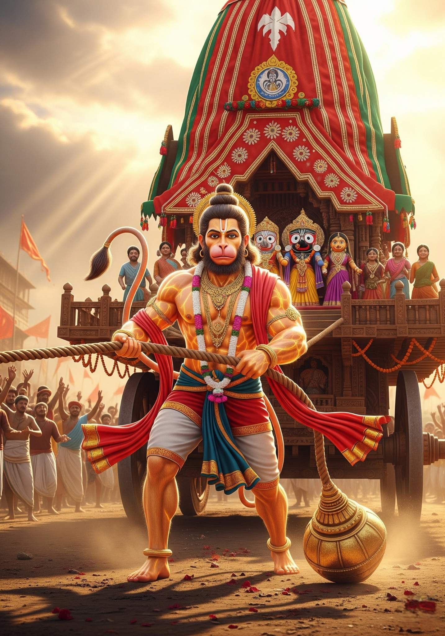 Hanuman Pulling Jagannath Rath – Divine Power Art