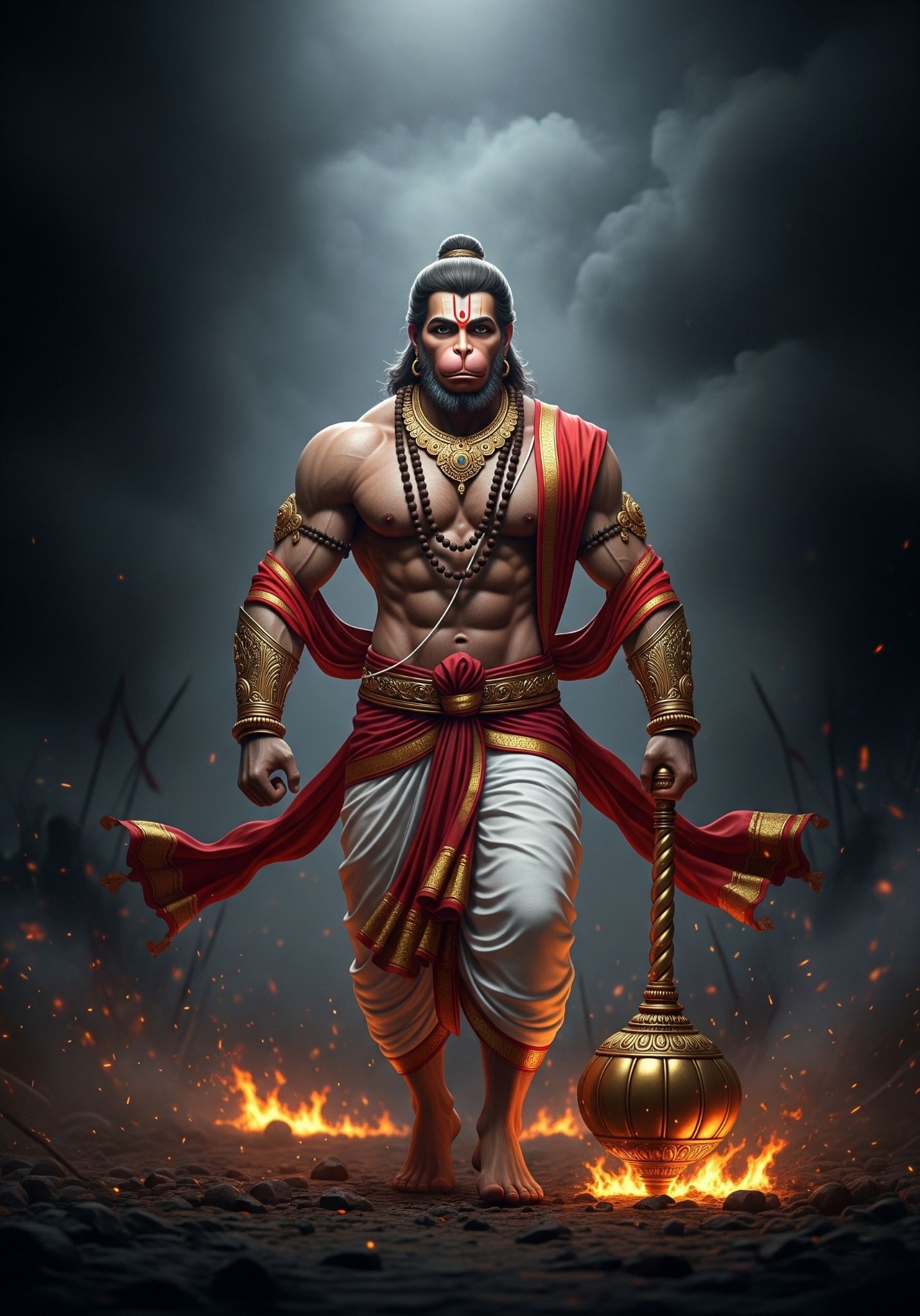 Mighty Lord Hanuman Walking Through Fire