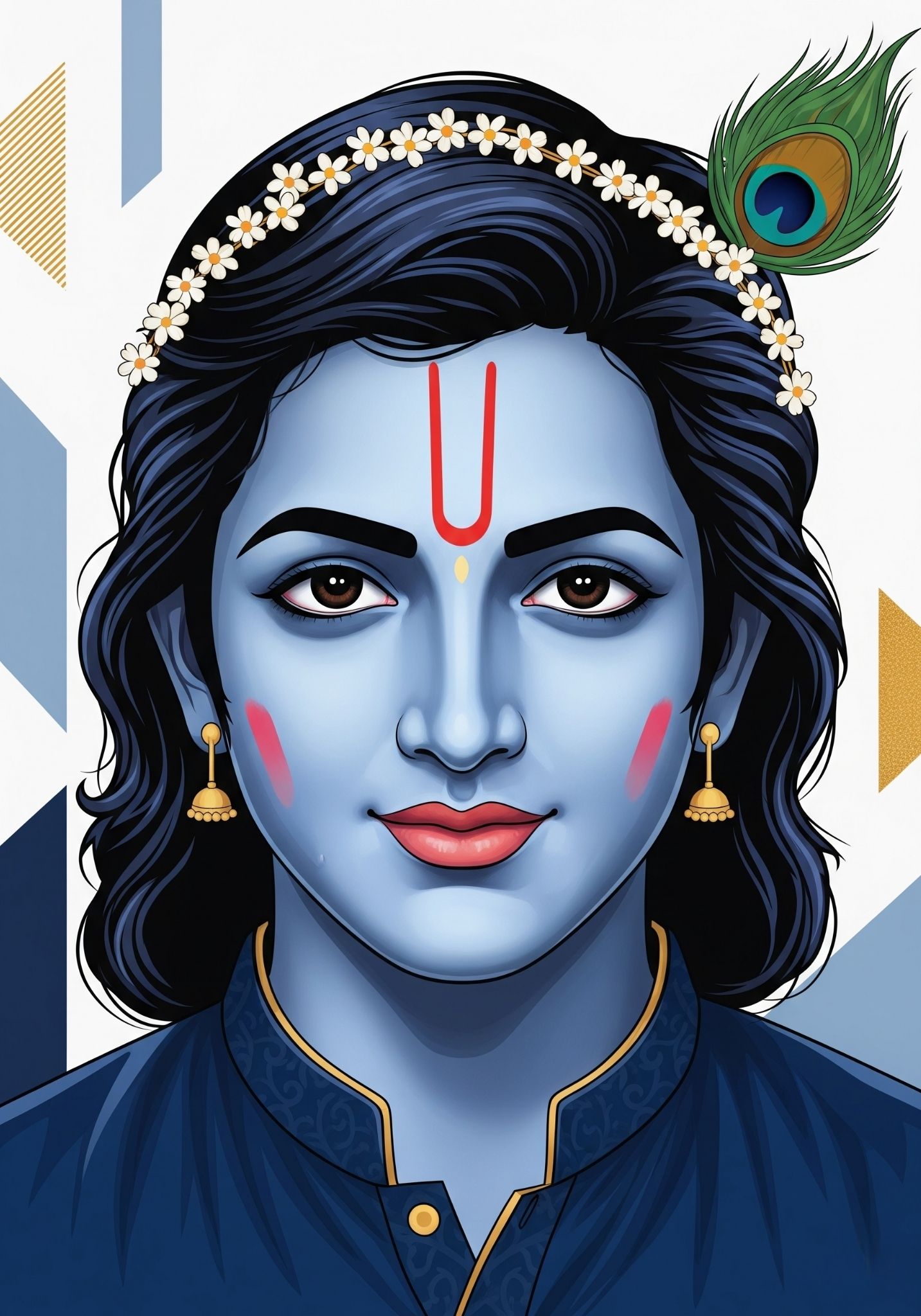 Modern Krishna Face Art with Peacock Feather