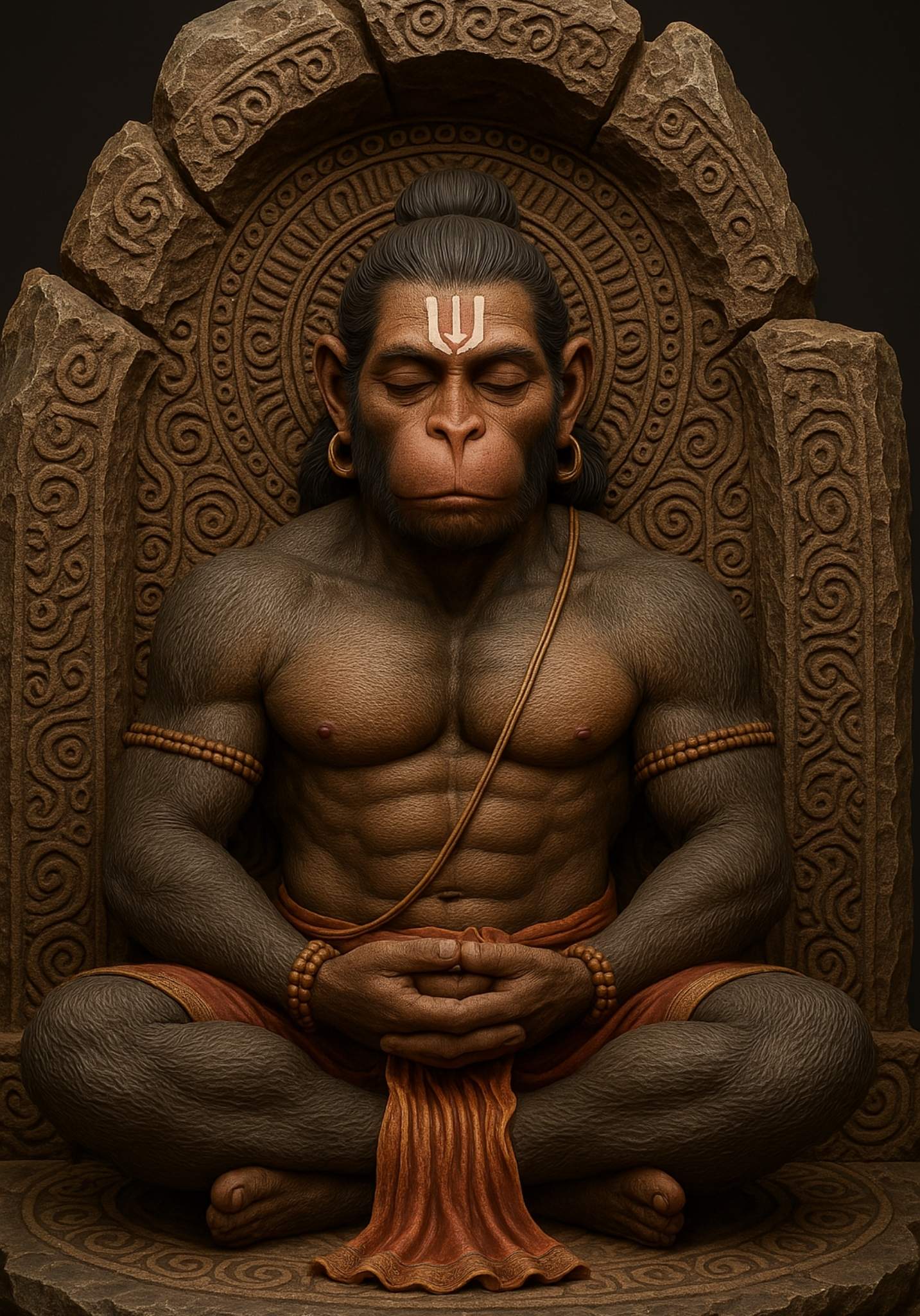 Meditating Hanuman Ji in Stone Temple Style