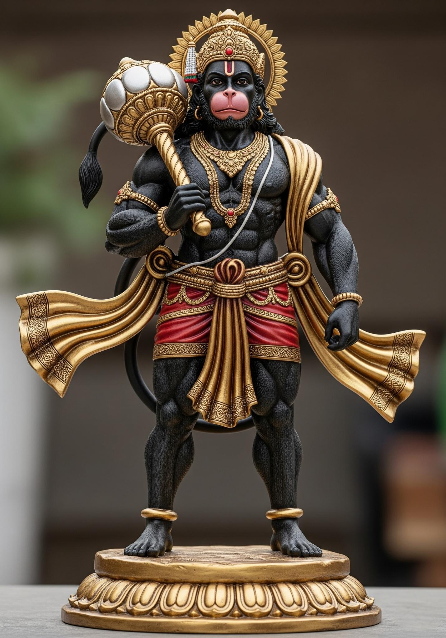 Black Stone Hanuman Idol with Golden Aura