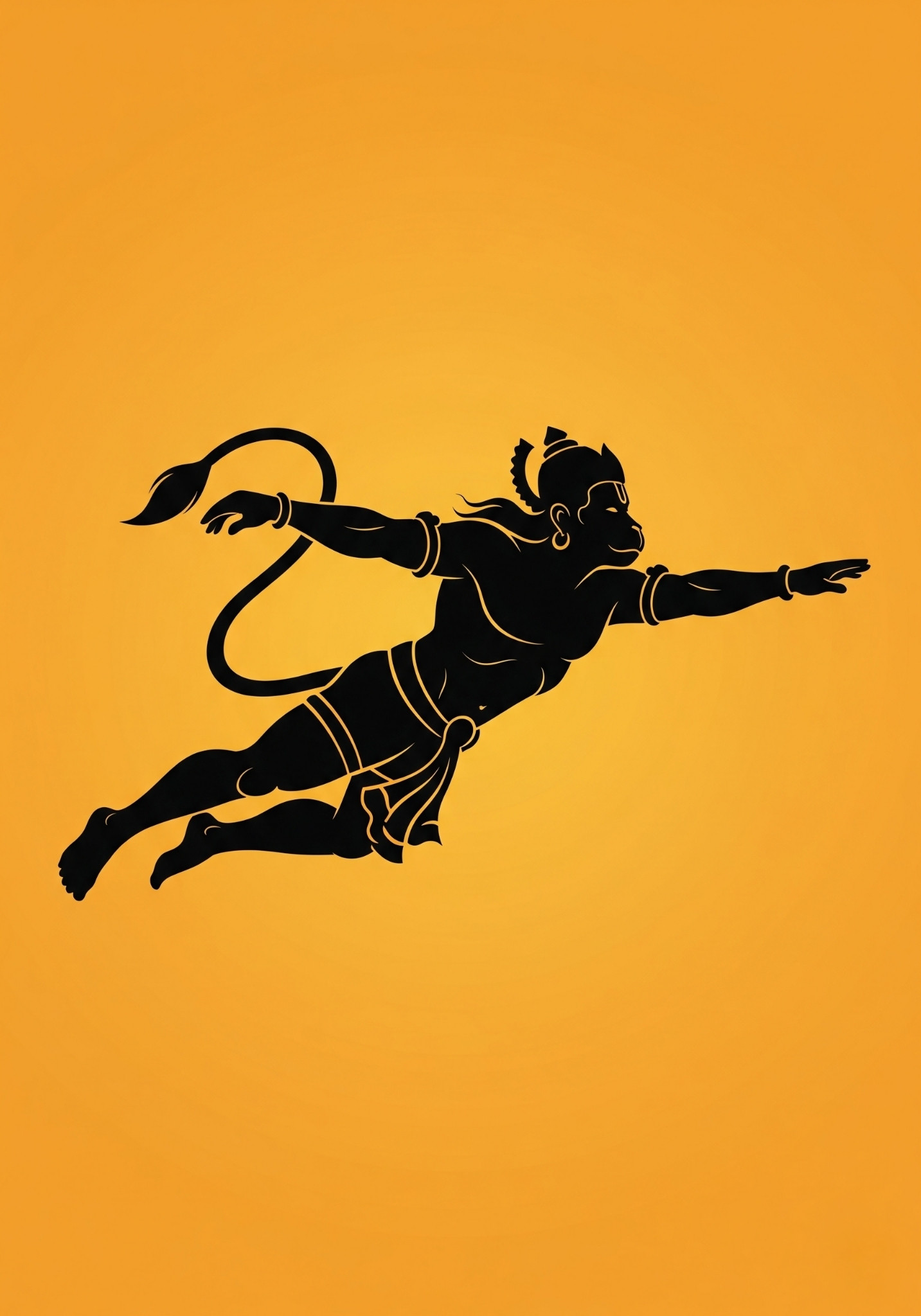 Flying Hanuman Silhouette on Orange Background