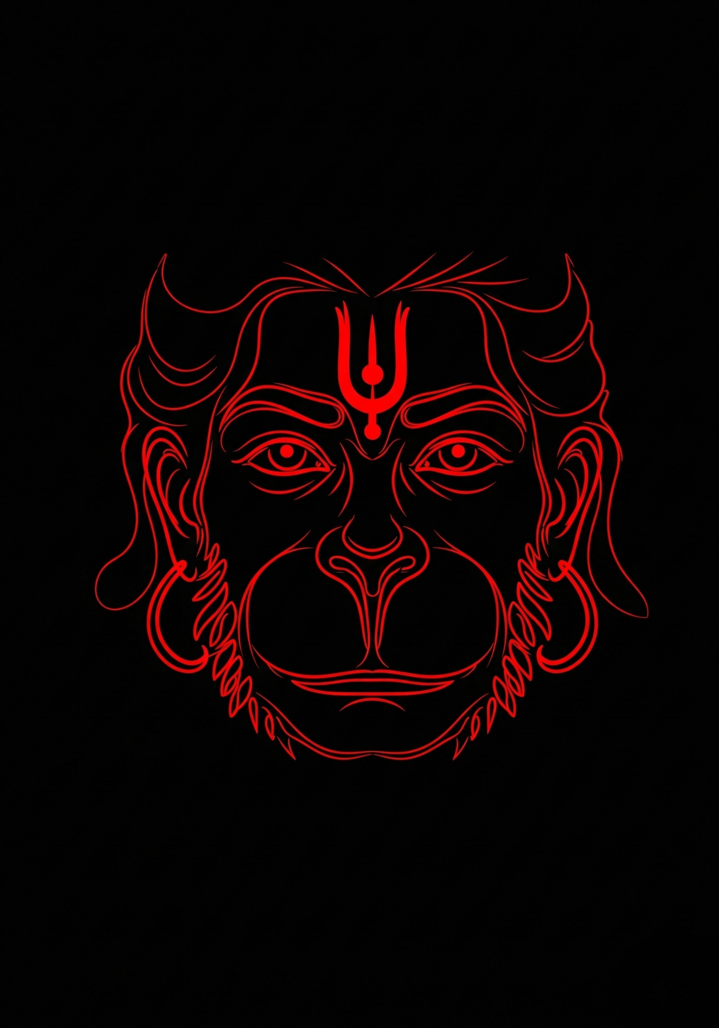 Red Neon Hanuman Face with Trishul Tilak