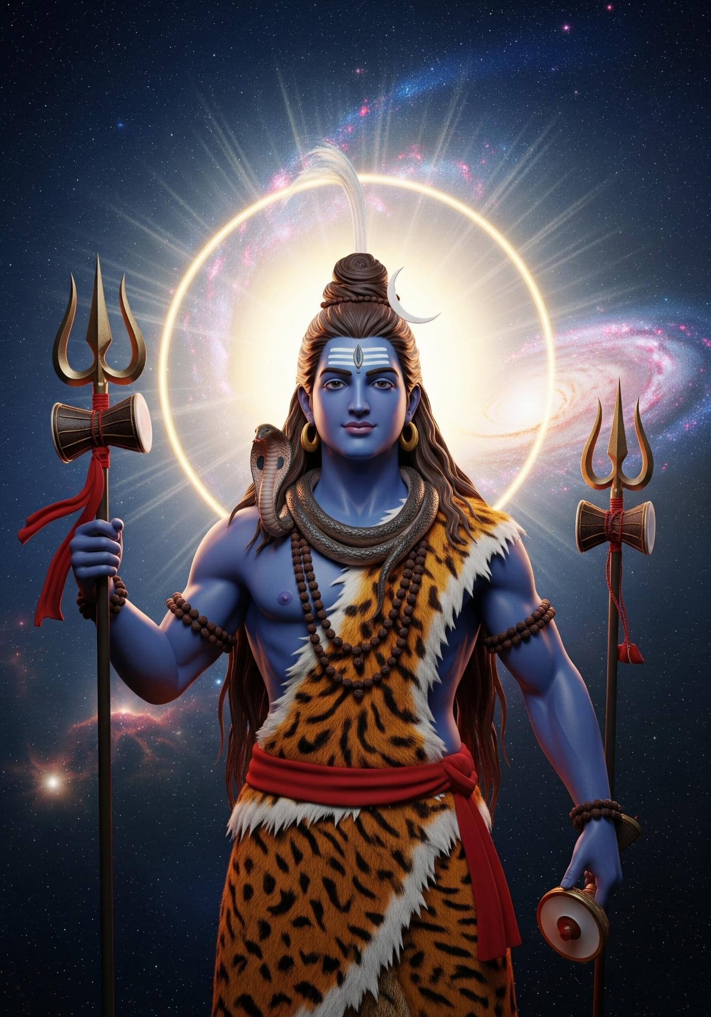 Powerful Lord Shiva with Galaxy Background HD Artwork