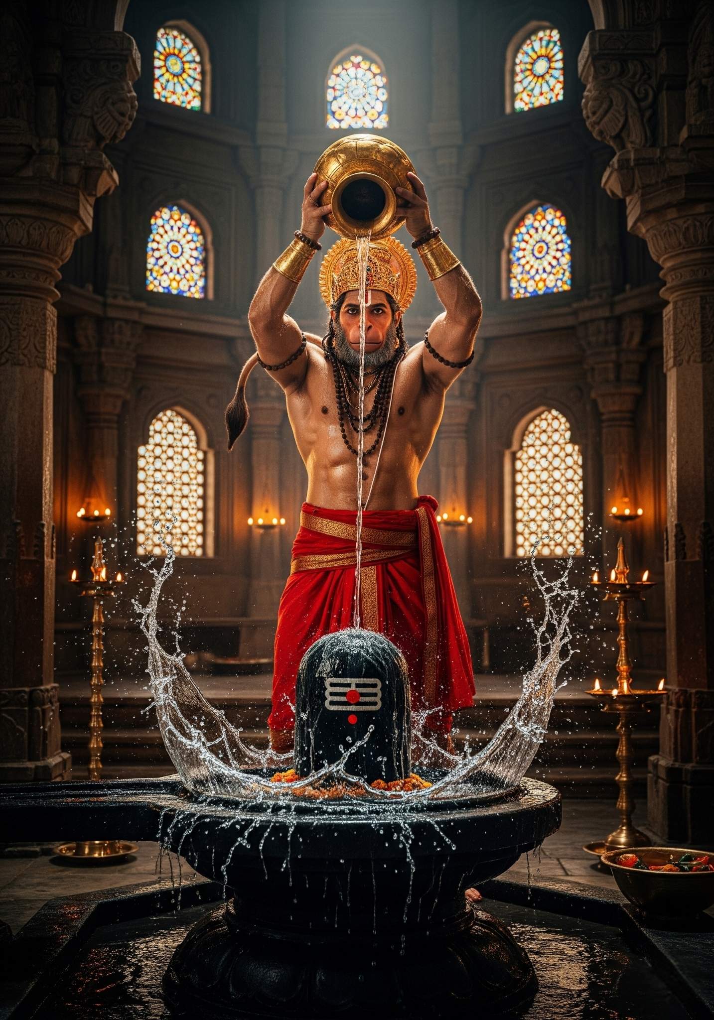 Hanuman Ji Performing Jal Abhishek on Shiva Lingam