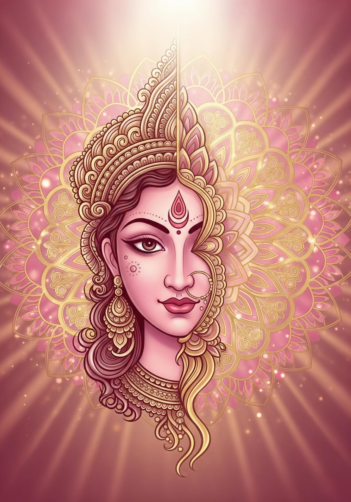 Modern Divine Art of Goddess Durga Face Wallpaper