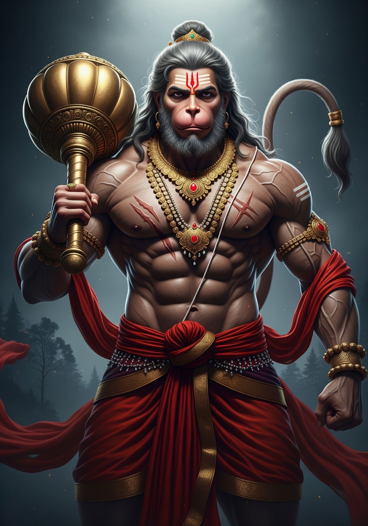Mighty Hanuman Ji with Gada – Warrior Form Digital Art