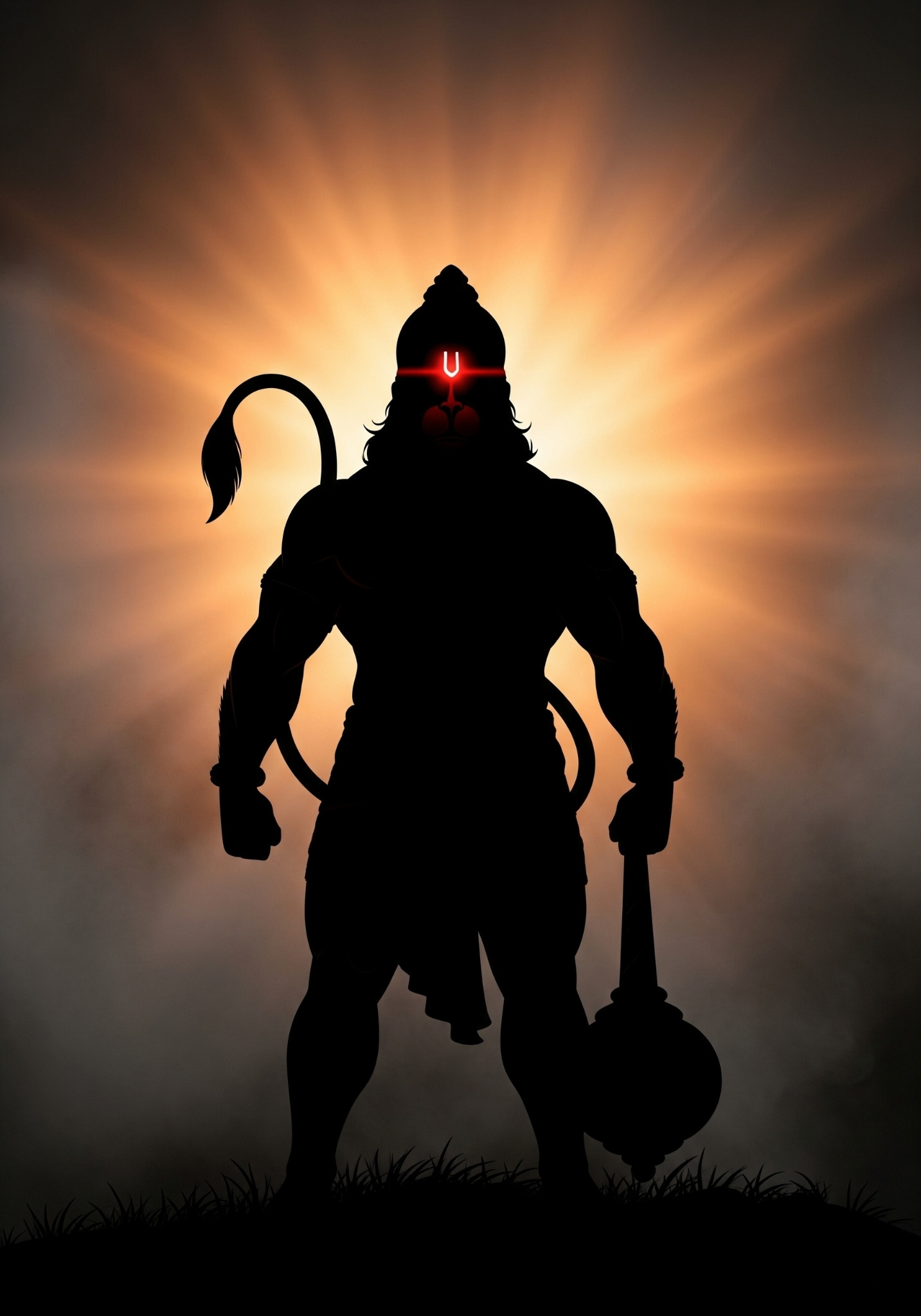 Powerful Silhouette of Hanuman Ji with Glowing Tilak
