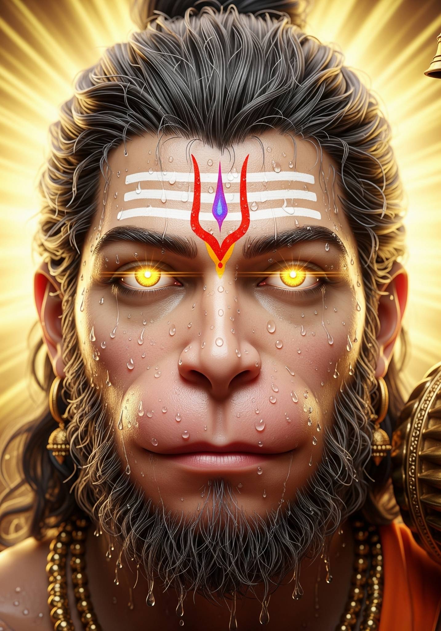Glowing Hanuman Portrait with Divine Aura – Powerful 3D Art