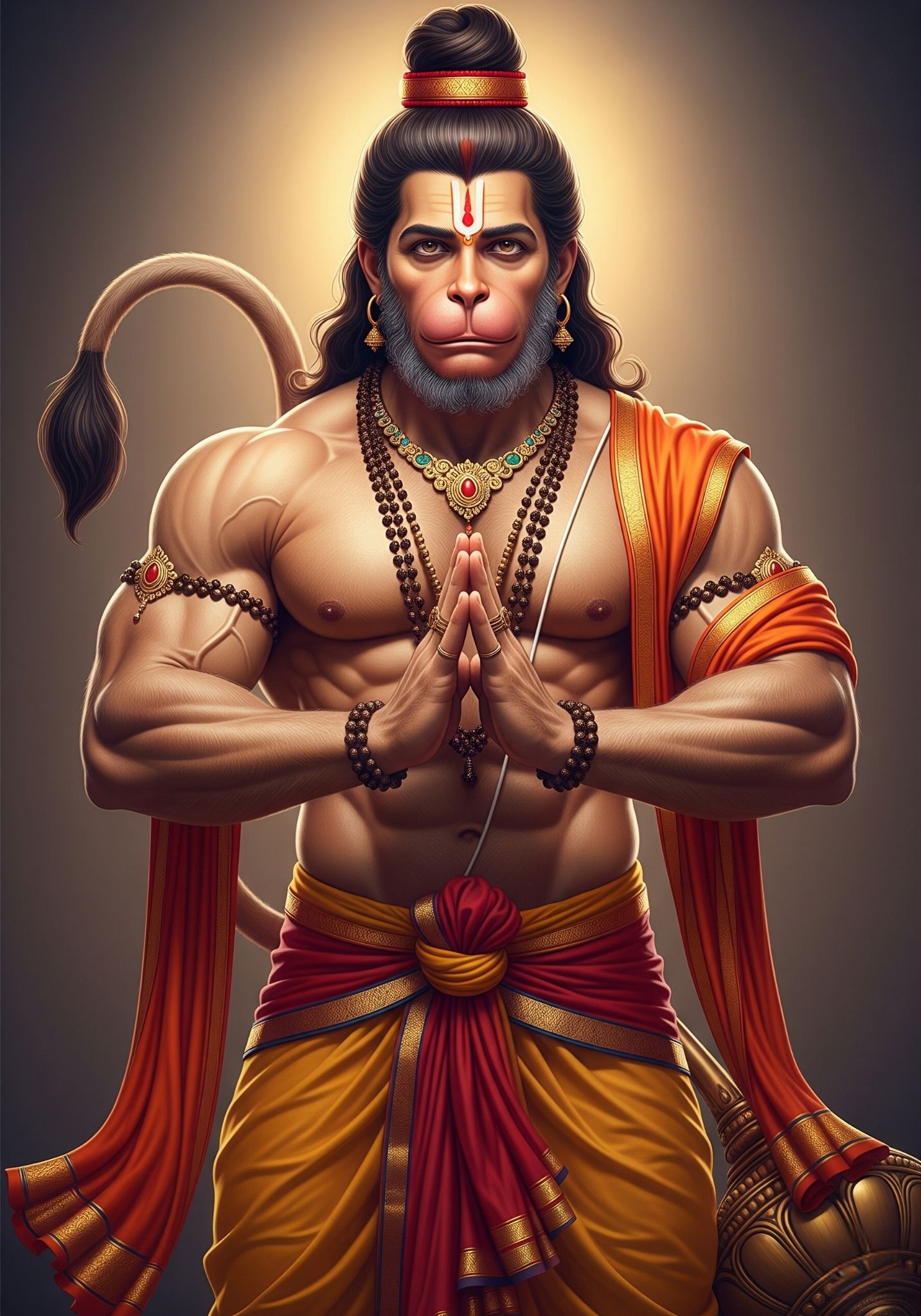 Peaceful Hanuman in Namaste Pose – Devotional HD Wallpaper