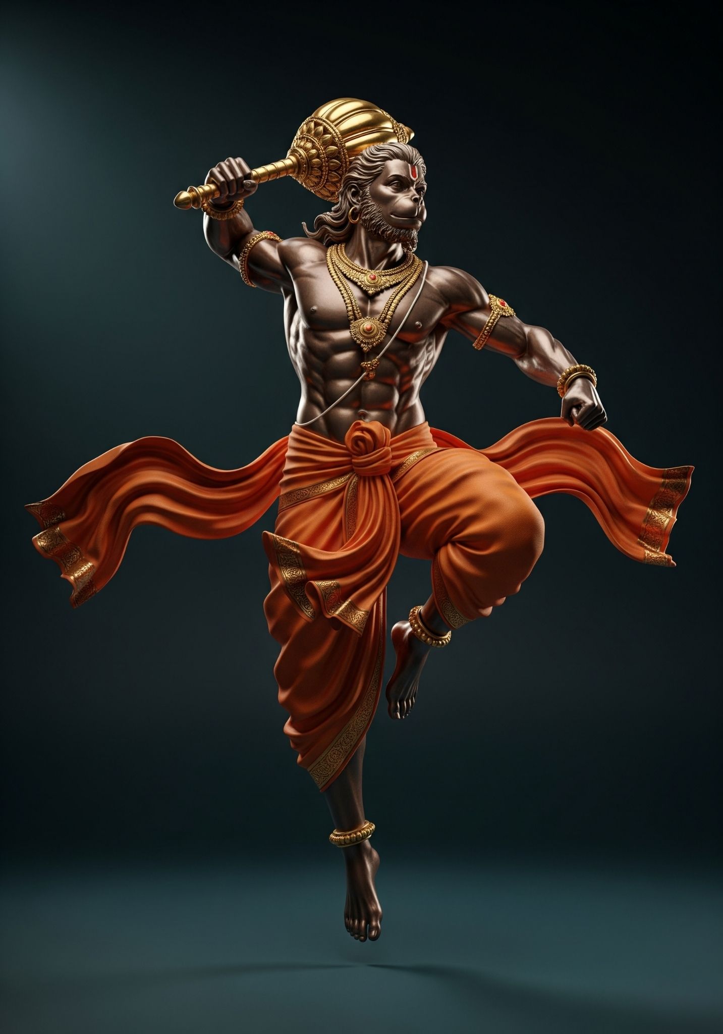 Veer Hanuman with Golden Gada – Powerful Warrior Pose