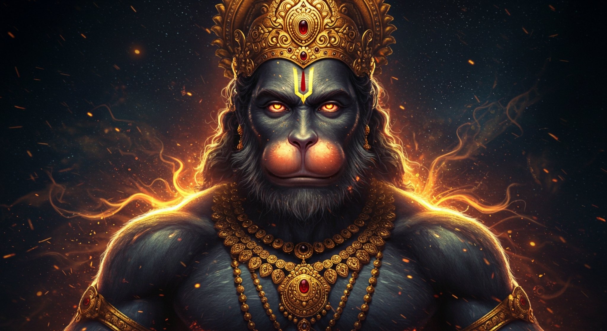 Fierce Hanuman with Fiery Aura – Divine Warrior Look