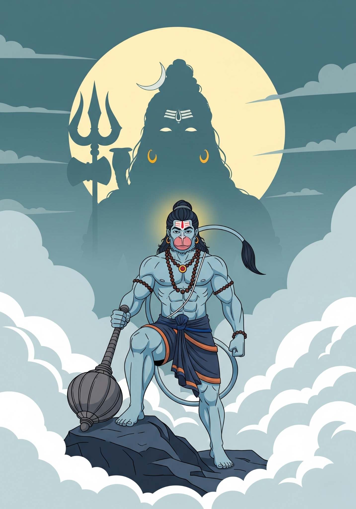 Lord Hanuman with Shiva’s Blessing – Devotional Artwork