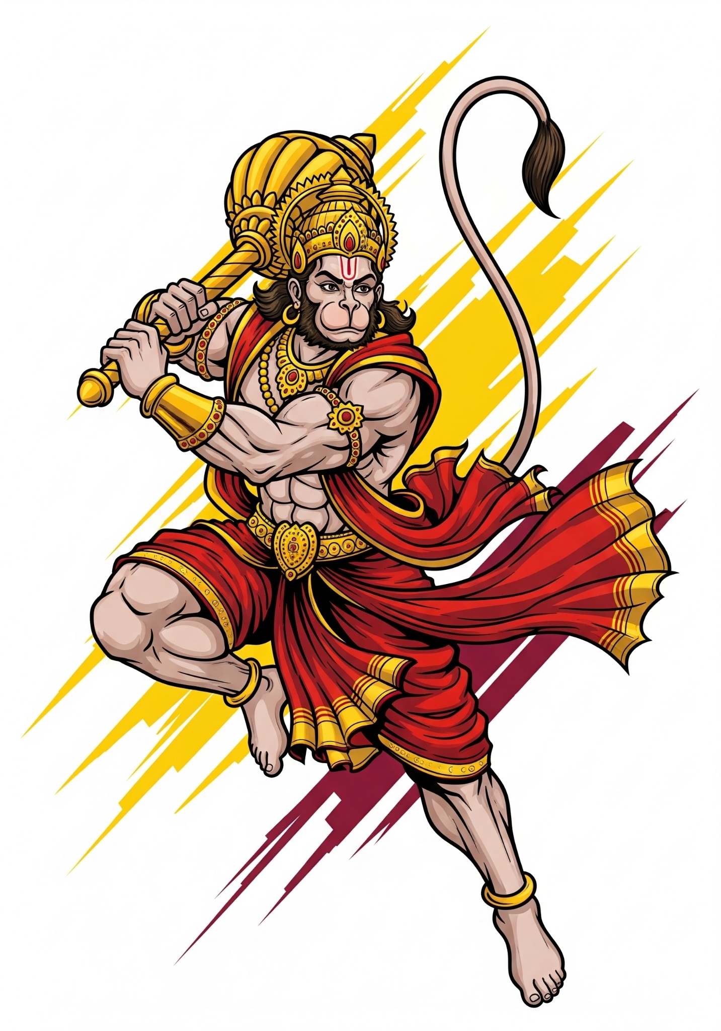 Fierce Warrior Hanuman with Gada – Illustrated Art