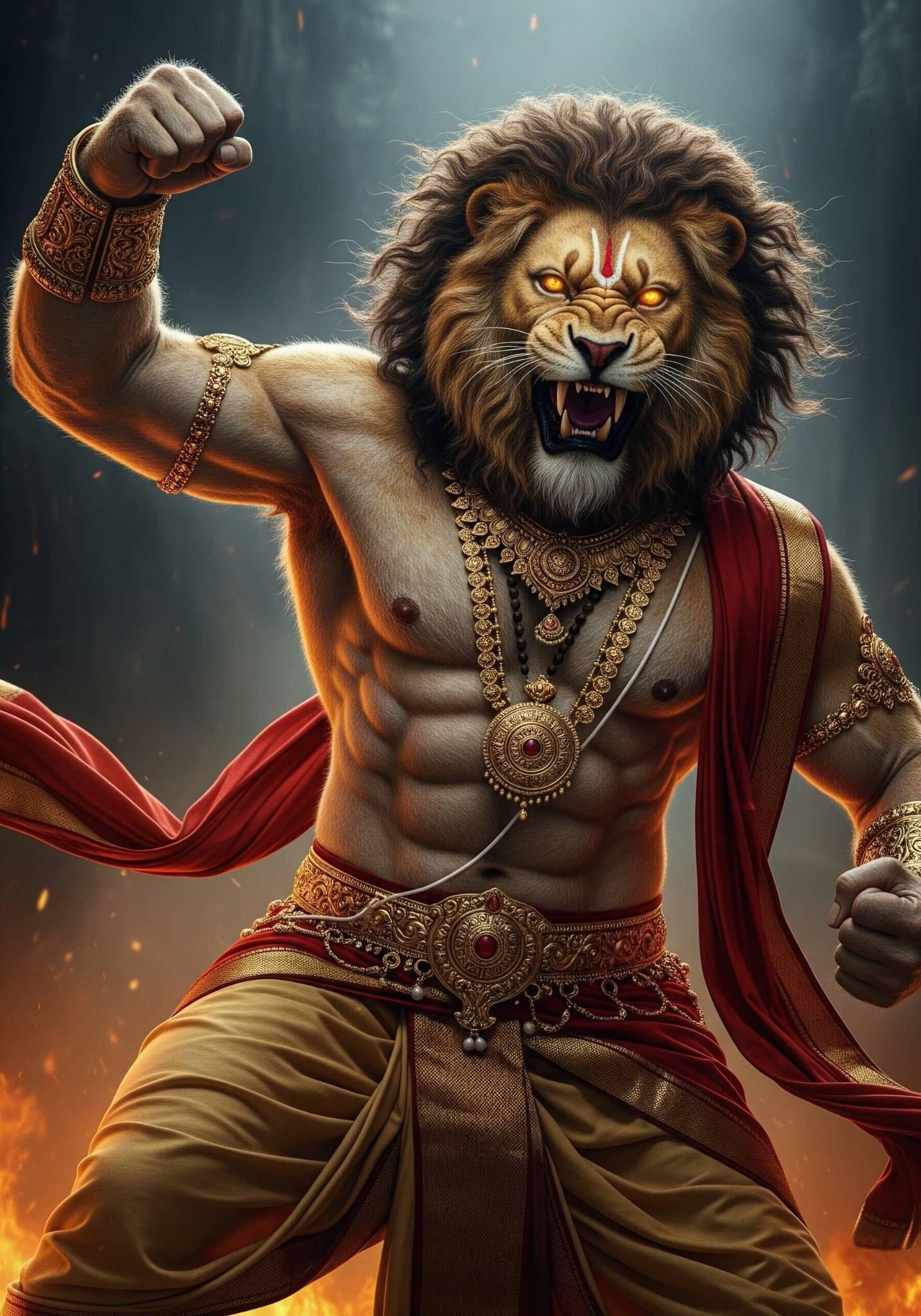 Mahavatar Narasimha – Fierce Avatar of Vishnu in 3D Digital Art