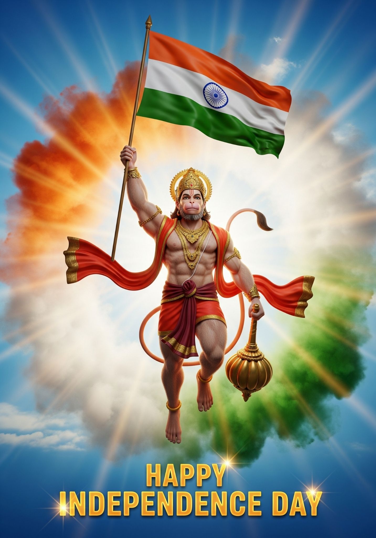 Hanuman with Indian Flag | Independence Day Digital Art