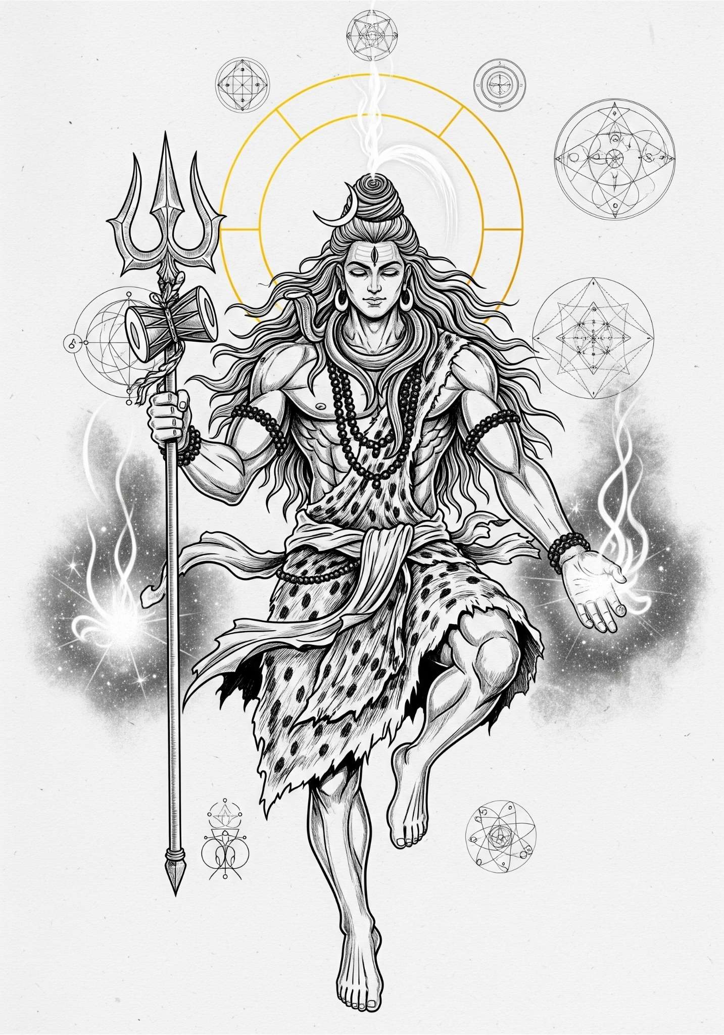 Lord Shiva Artwork | Nataraja Trishul Sketch with Sacred Geometry