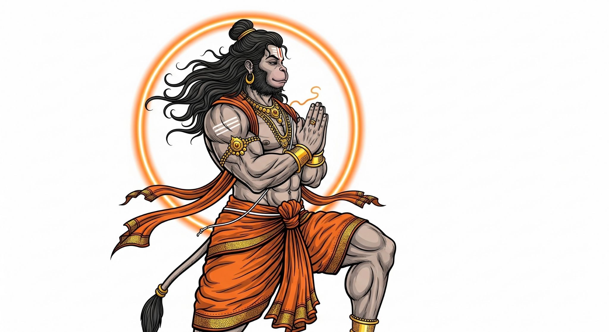 Lord Hanuman Digital Art | Powerful Hanuman PC Wallpaper in Orange Aura