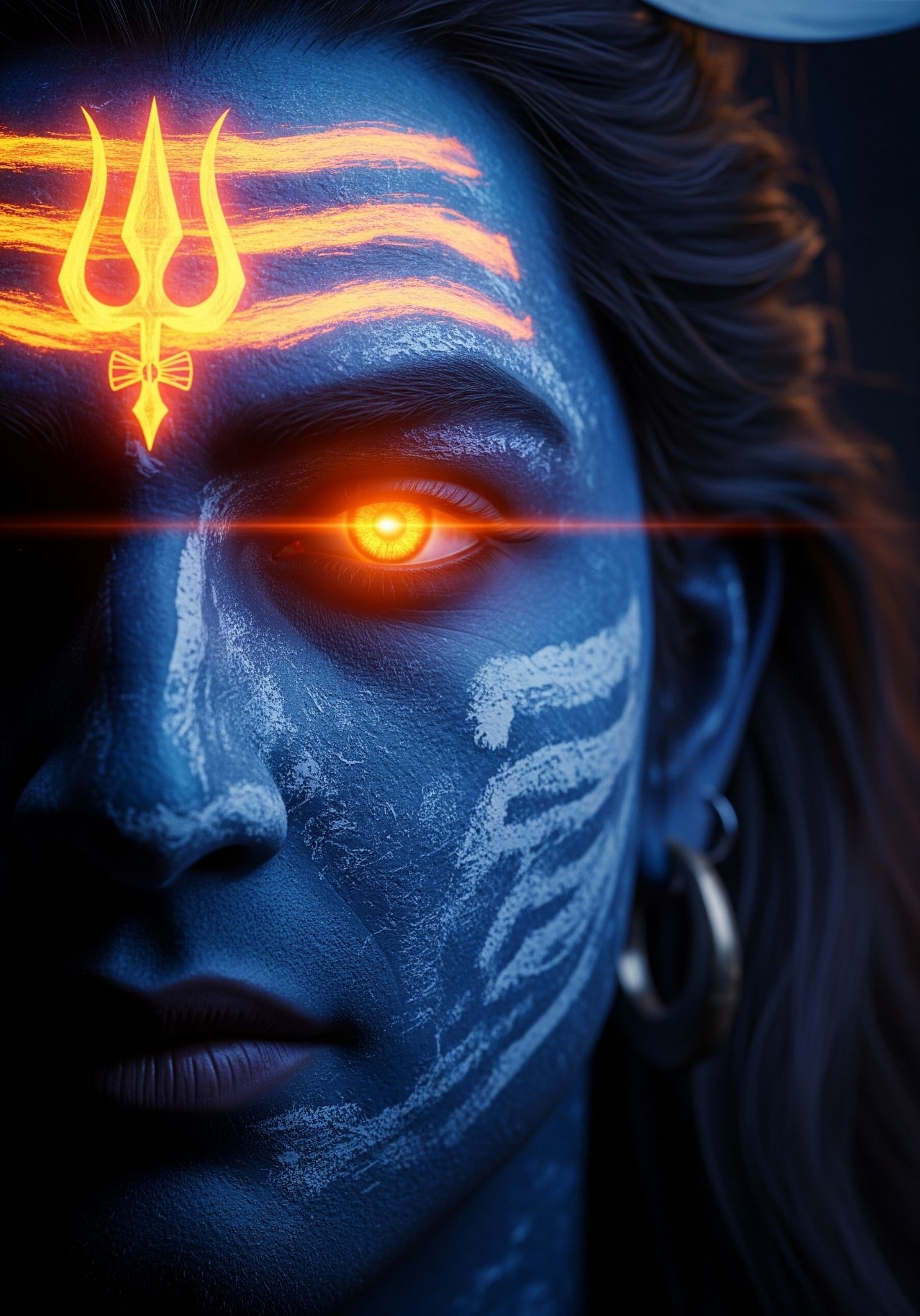 Divine Lord Shiva with Fiery Trishul and Glowing Third Eye