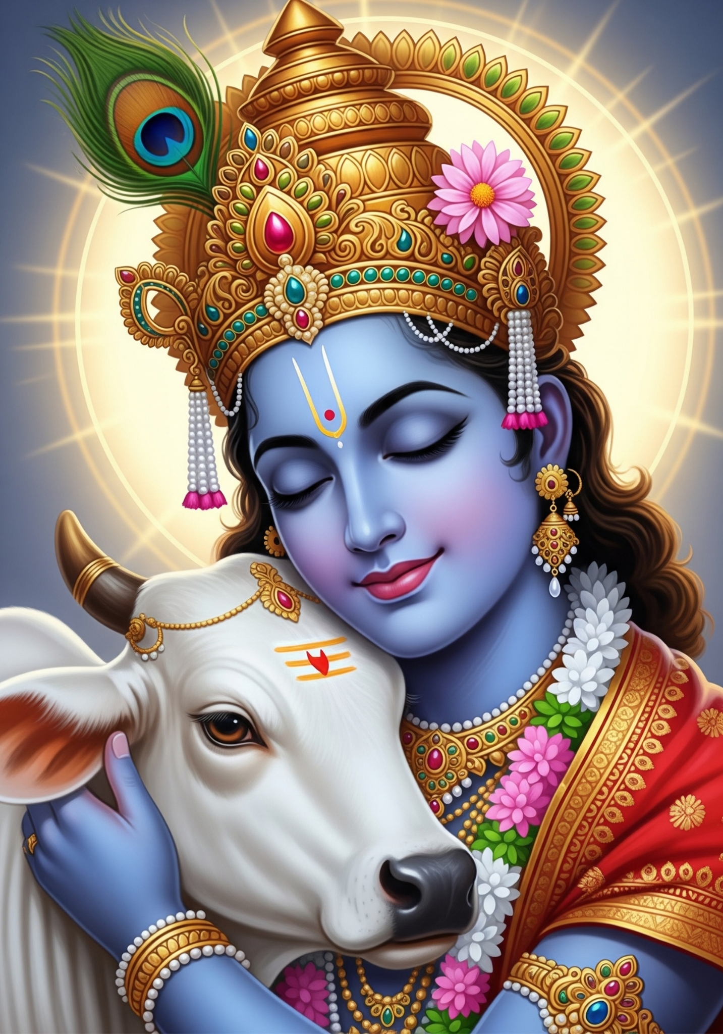 Lord Krishna with Cow Divine Artwork