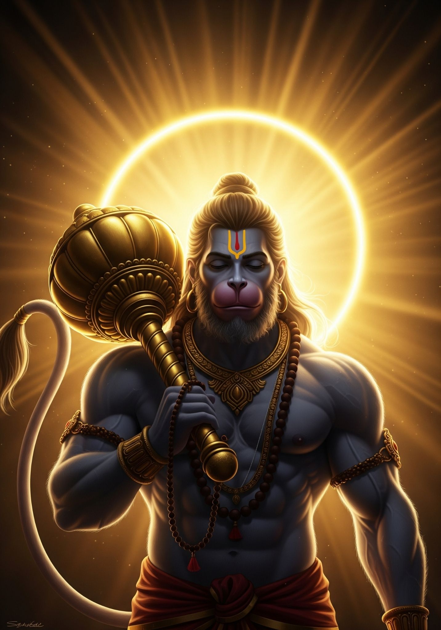 Divine Lord Hanuman with Golden Aura
