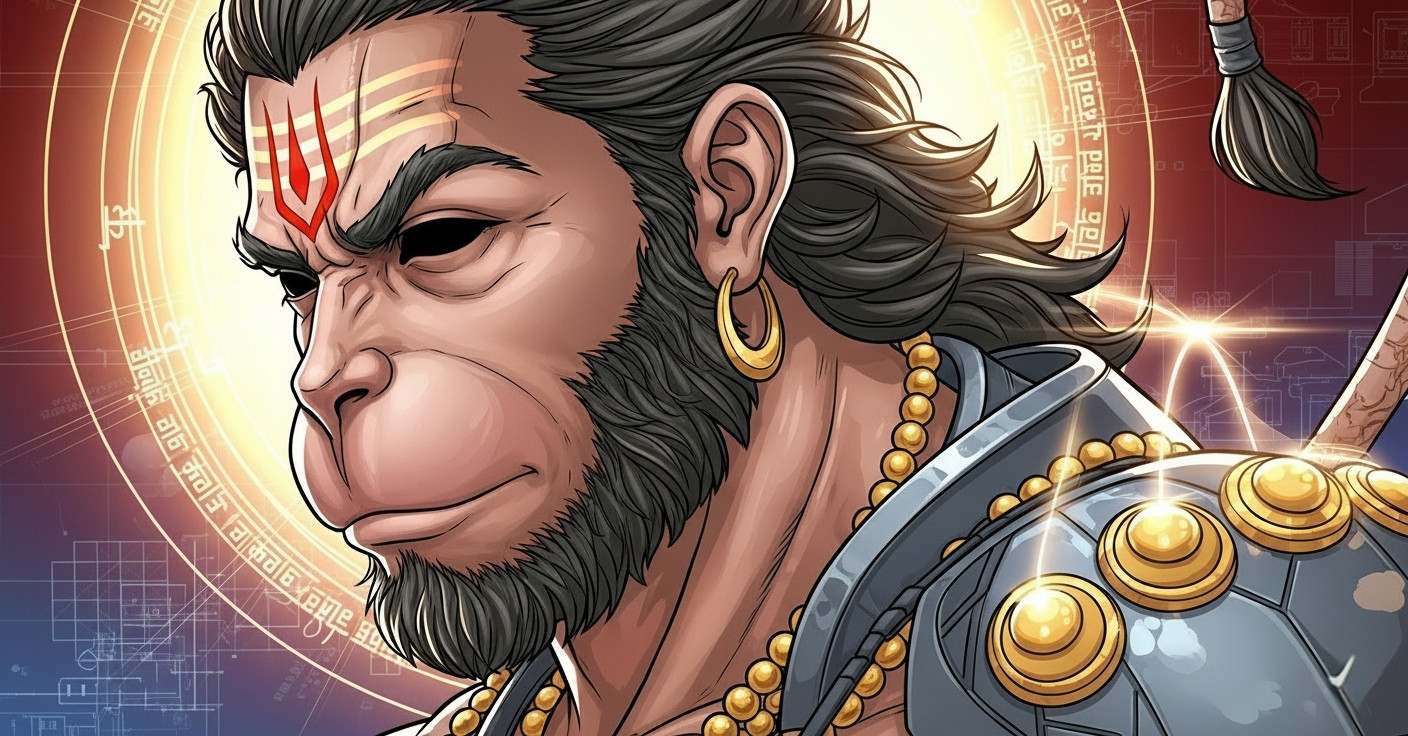 Powerful Hanuman Digital Art Wallpaper in Divine Glow