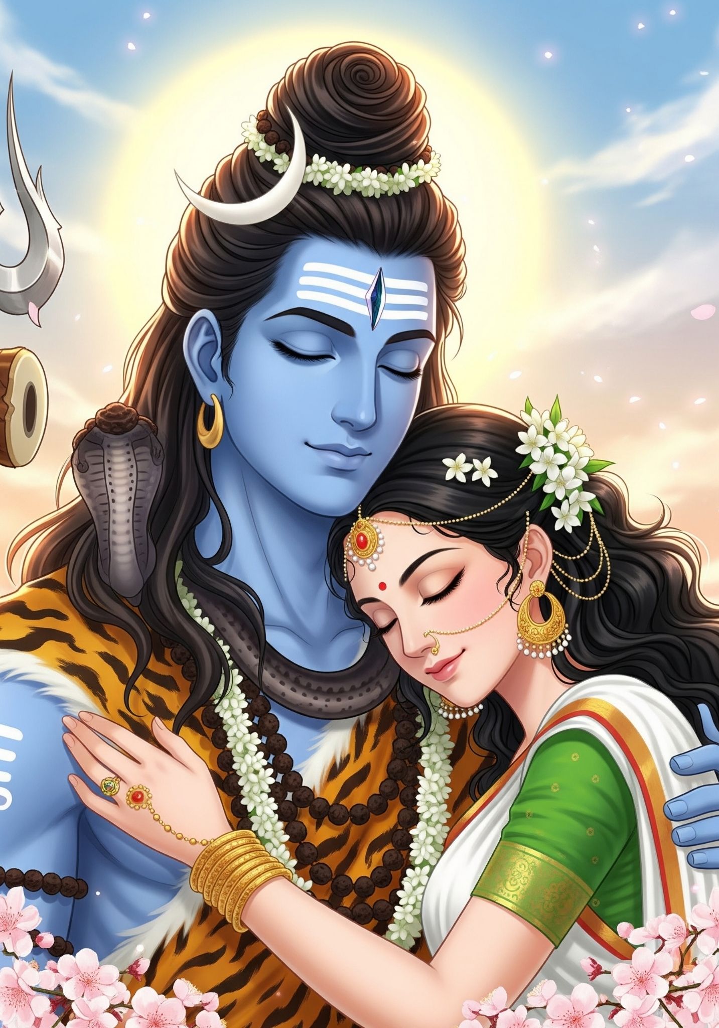 Lord Shiva and Goddess Parvati Divine Love Artwork
