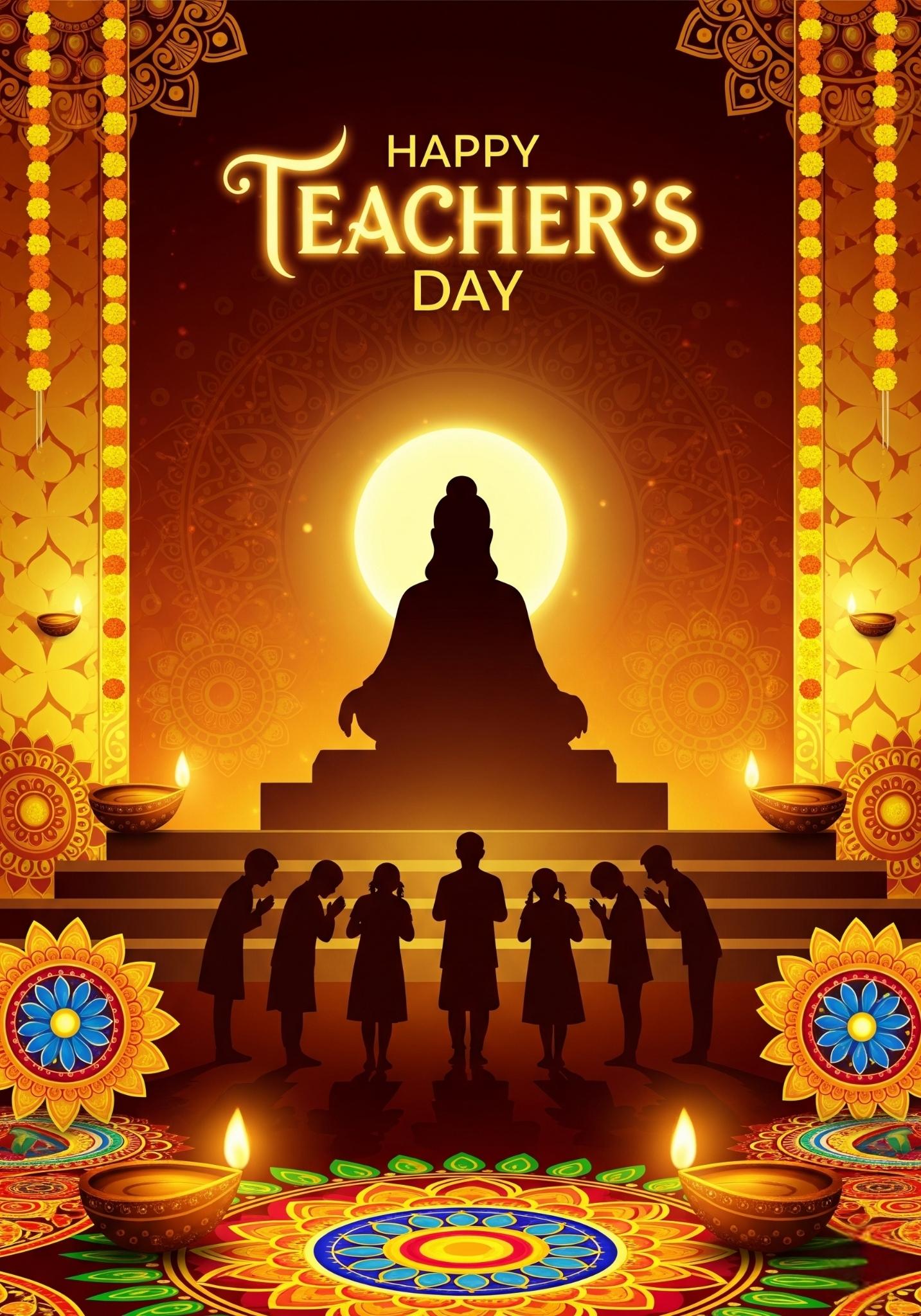 Happy Teacher’s Day Wallpaper with Students and Guru