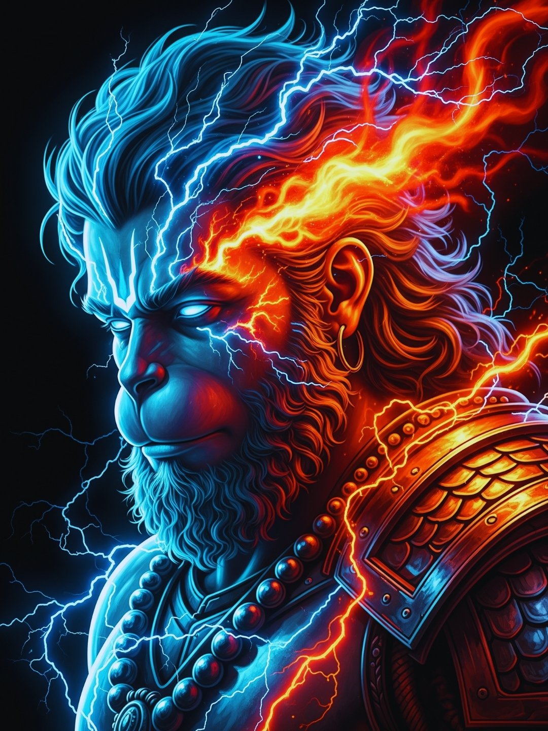 Powerful Hanuman Wallpaper with Fire and Lightning Energy