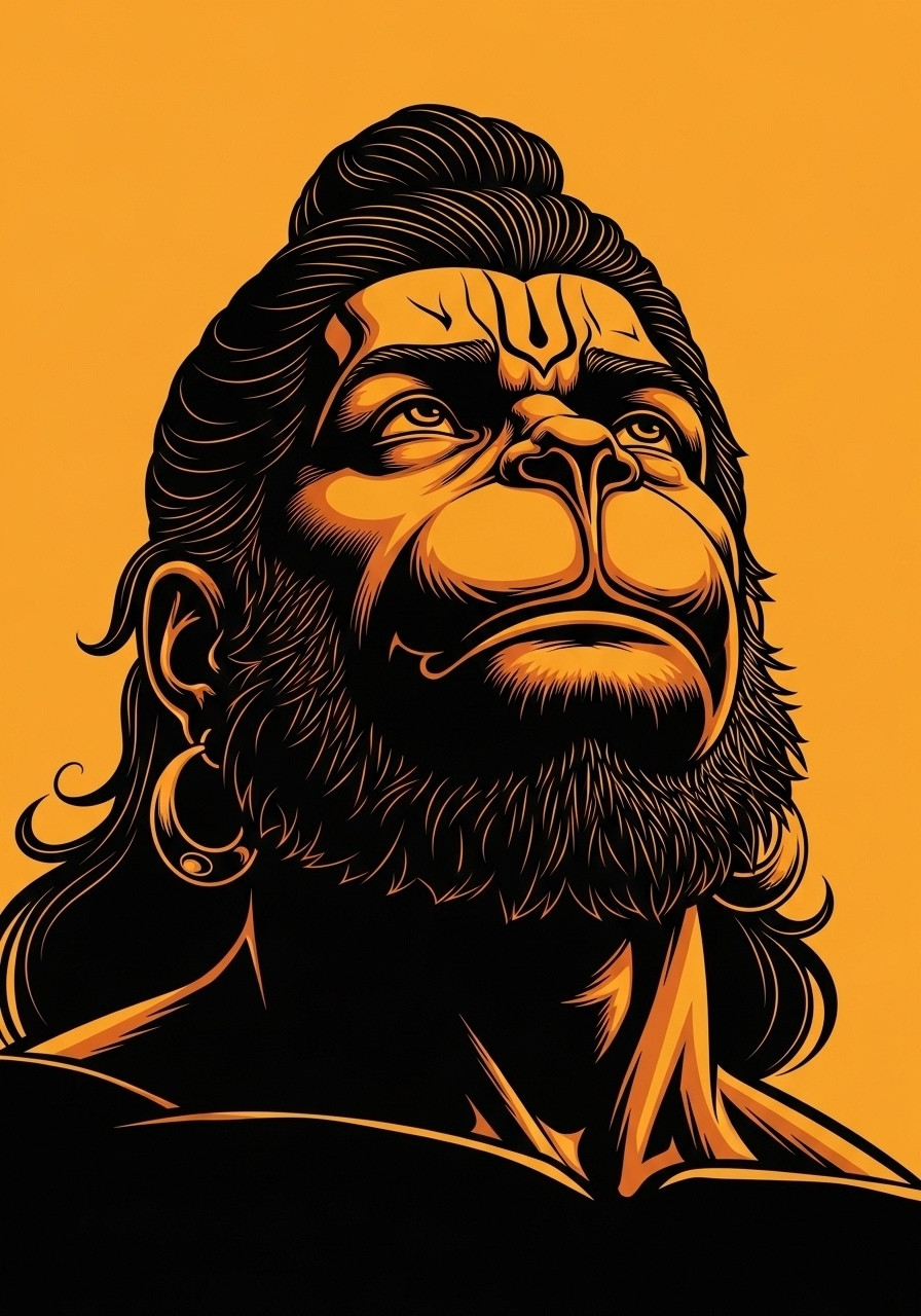 Powerful Hanuman Art Wallpaper in Bold Orange