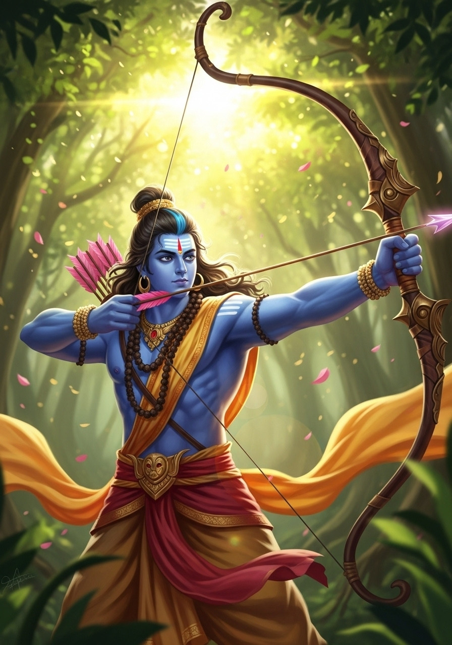 Lord Ram with Bow and Arrow Divine HD Wallpaper