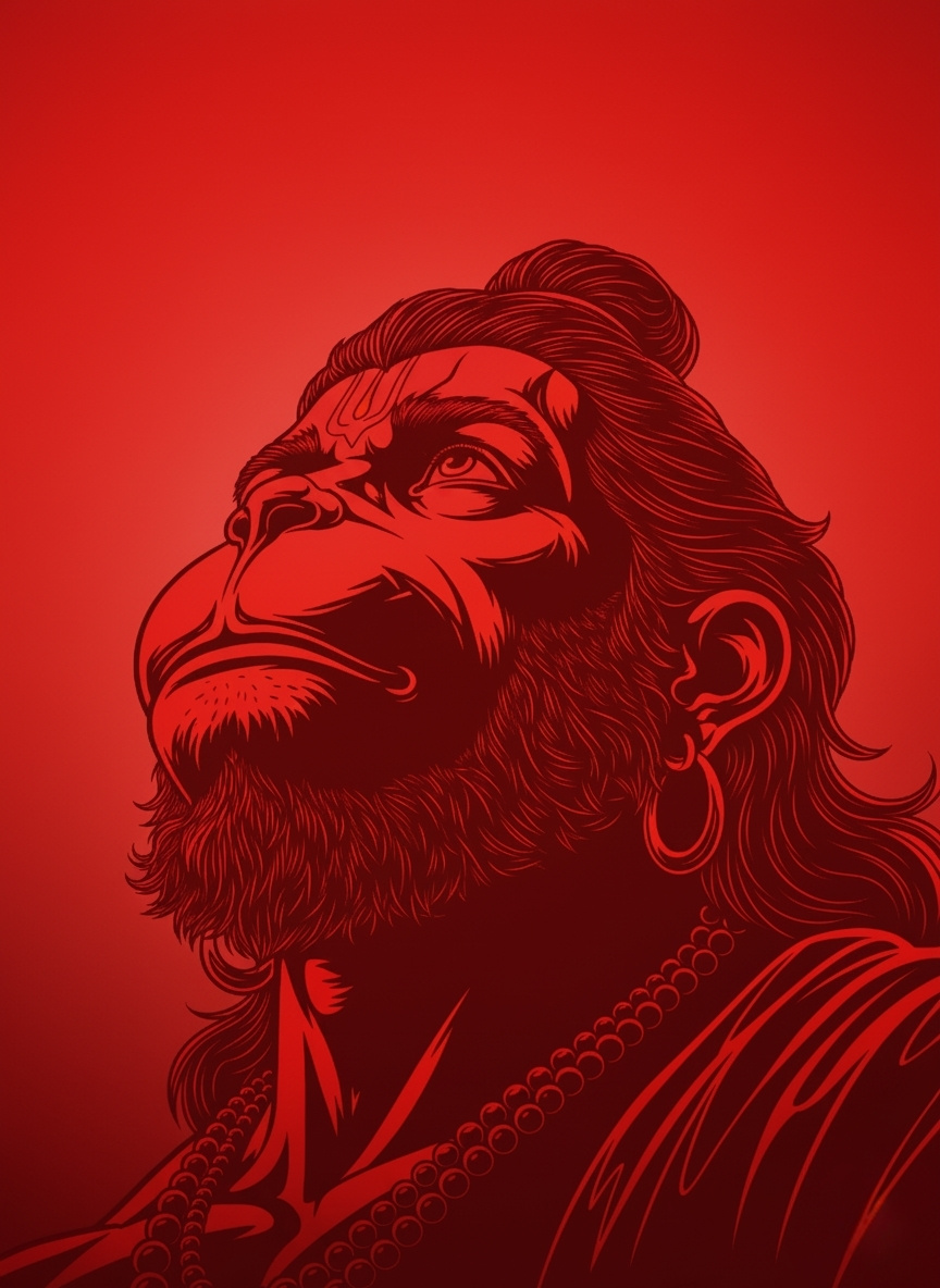 Red Divine Hanuman Ji Face Art Wallpaper