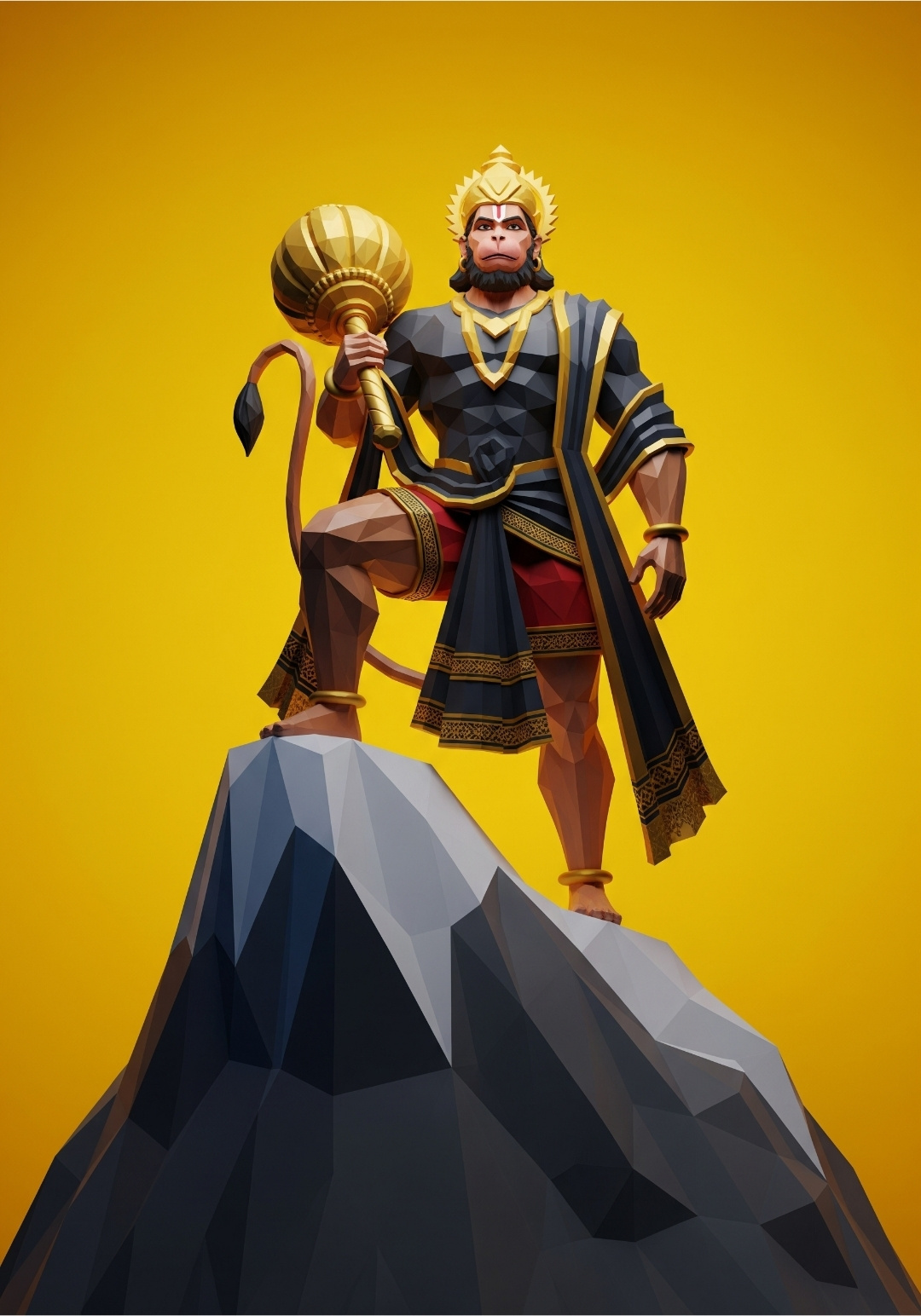 3D Hanuman Standing on Mountain Wallpaper