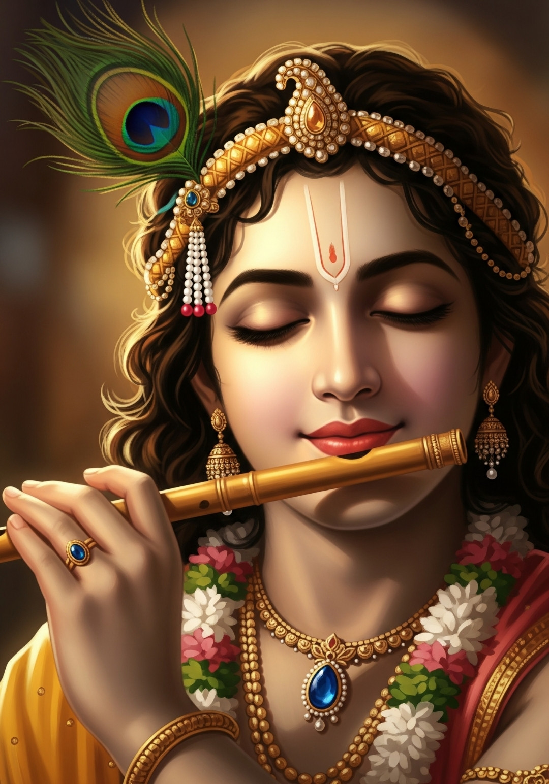 Lord Krishna Playing Flute Divine Wallpaper