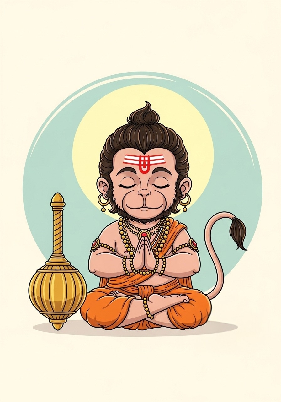 Cute Meditating Hanuman Cartoon Wallpaper