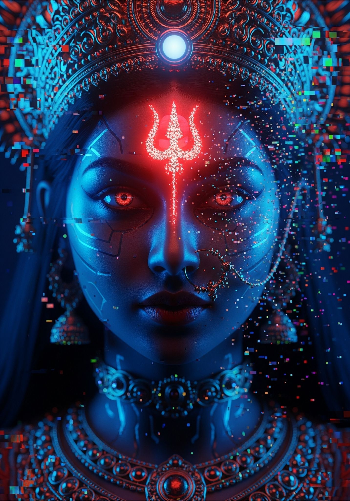 Powerful Devi Maa 3D Wallpaper with Glowing Trishul