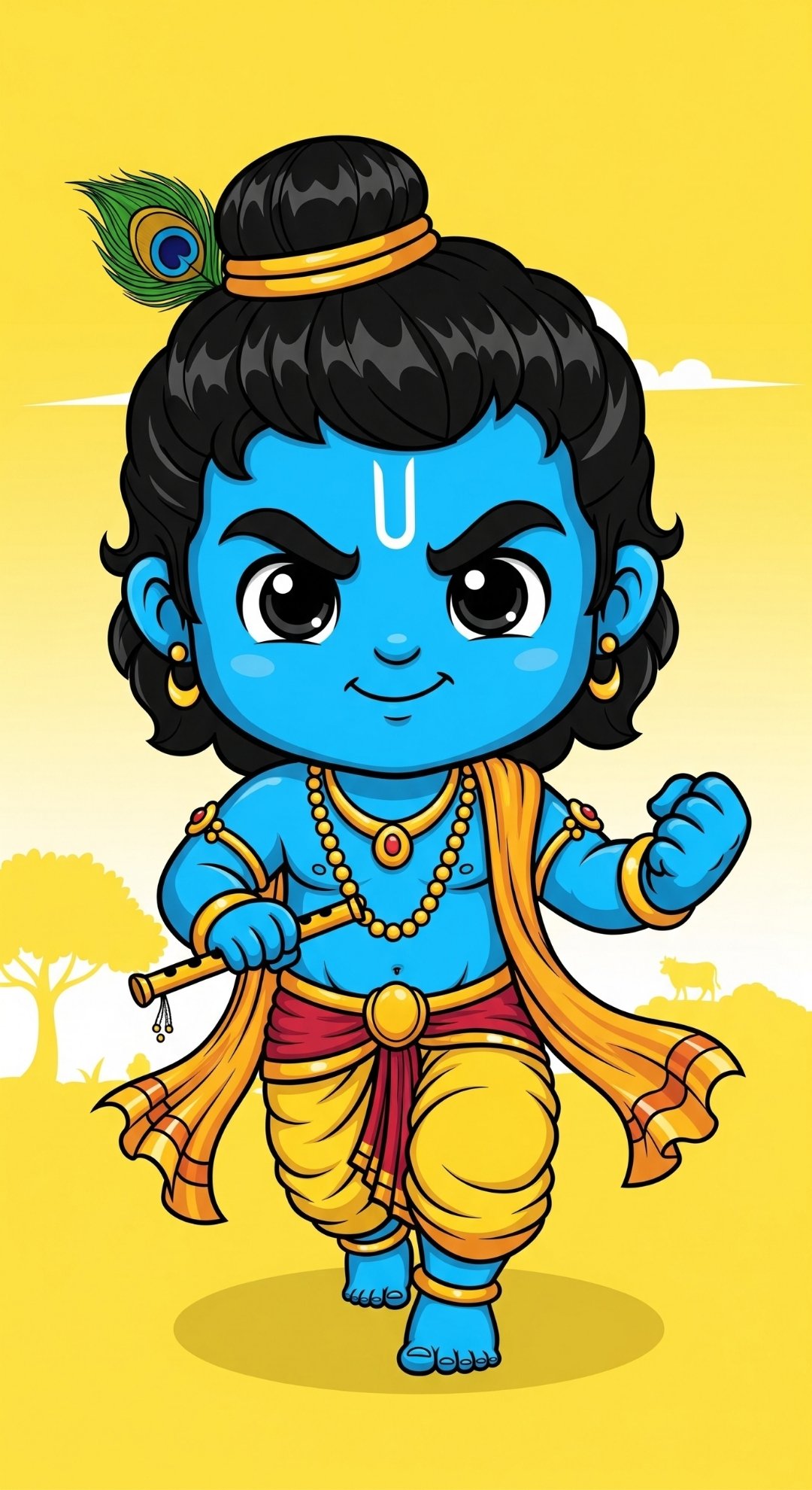 Cute Bal Krishna Cartoon Wallpaper in Yellow Background