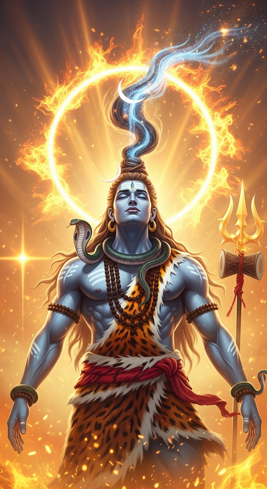 Lord Shiva HD Wallpaper with Trishul and Divine Aura